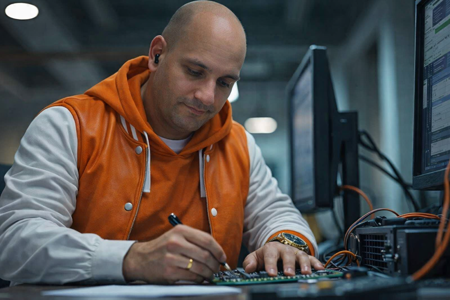 Technician working on a circuit board